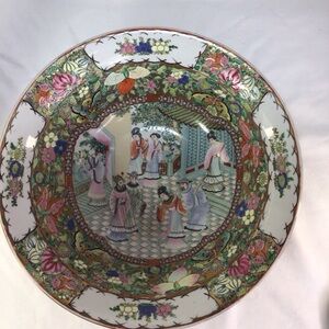 Elegant Floral and Figurative Porcelain Bowl
